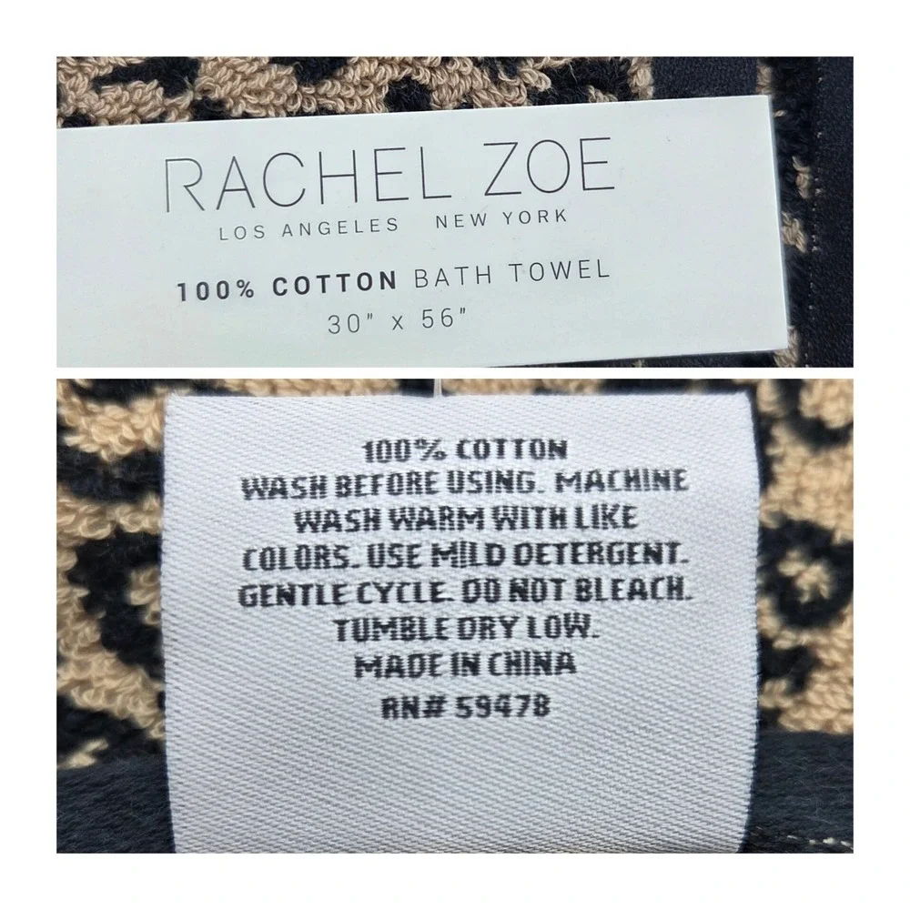 Rachel Zoe Leopard Cheetah Print Cotton Bath Towel 30x56 Black Ginger  Reversibl